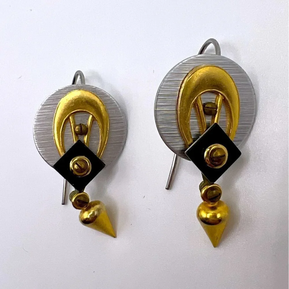 *3/$20* Multi tone metal modernist geometric earrings silver gold bronze